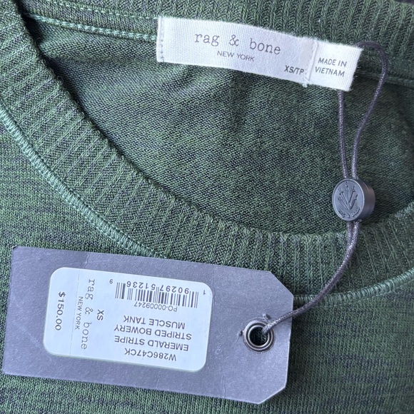 NWT Rag & Bone Emerald Striped Muscle Bowery Tank - Picture 3 of 4